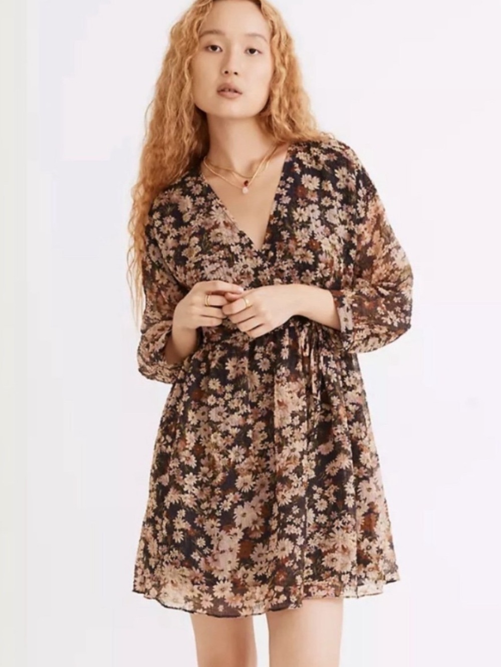 Madewell - NWOT-Drawstring Faux-Wrap Mini Dress in Daisy Reverie